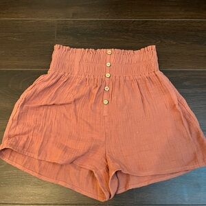 Rust High-Waisted Button Shorts